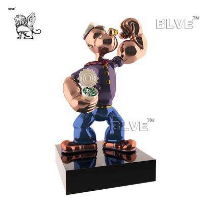China Life Size Jeff Koons Sculpture Mirror Polished Stainless Steel Popeye Cartoon Art for sale