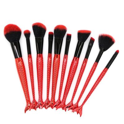 China Angular Blush Four Colors 10 Pieces Hot Selling Fishtail Brush Makeup Handle Professional Makeup Tools Face Powder Eyeshadow Makeup Brush for sale