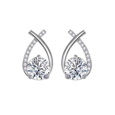 China New xiaoxiangfeng ALLOY advanced korean net red temperament earrings female cross zircon 925 silver needle earrings wholesale for sale