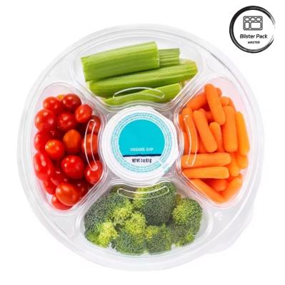 China 5 Section Round Serving Tray With Lid Plastic Platter Trays For Supermarket Veggie Display for sale