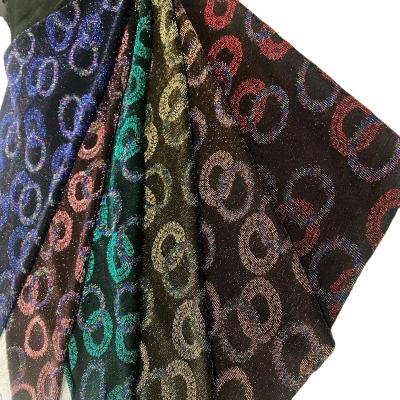 China Stretch new designs with colors hot sale poly/nylon knit metallic jacquard fabric with spandex fashion textile fabric knit lurex fabric for sale