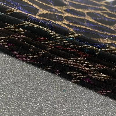 China Stretch knit metallic new designs hot sale poly/nylon knit metallic jacquard fabric with spandex fashion textile fabric more colors for sale