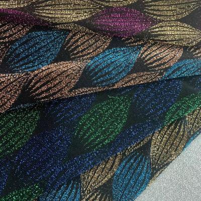 China Stretch knit lurex new collections hot sale poly/nylon knit metallic jacquard fabric with spandex fashion textile fabric more colors for sale