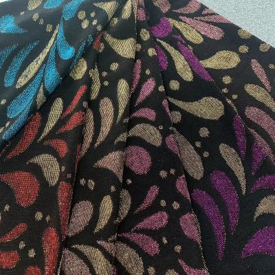 China Stretch fashion knit fabric hot sale poly/nylon knit metallic jacquard fabric with spandex fashion textile fabric more colors for sale
