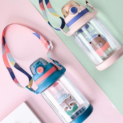 China 550ml Kids Sustainable Plastic Water Bottle Straw Drinking Children School Bpa Free Kids Drink Cute School Water Bottle for sale