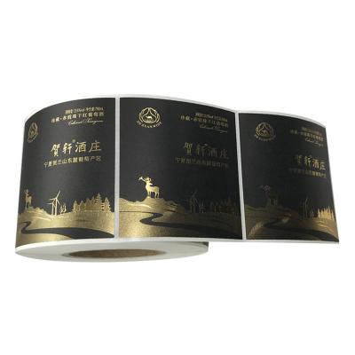 China Label Customized Gold Foil Stamping Black Labels Mirror Wine Bottle Labels Packaging Stickers for sale