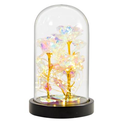 China Colorful Rose Flowers Rainbow Galaxy Rose 24k Gold Foil Valentines Day Christmas Gift LED Light Durable String Decor for sale
