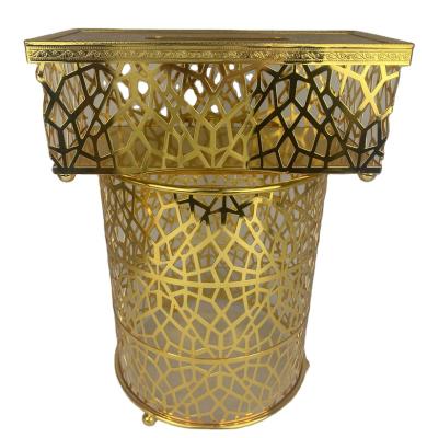 China Traditional Home And Office Use Delicate Metal Tissue Holder / Tissue Box With Bin Set For Decoration for sale