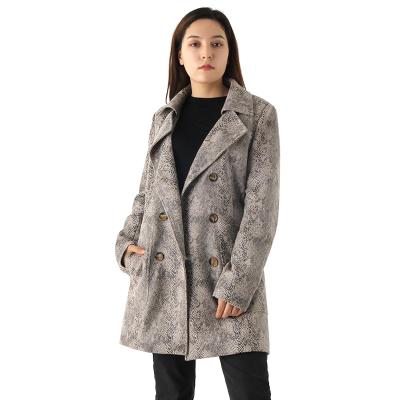 China New Women's Anti-Wrinkle Coat Autumn Winter Warm Trench Faux Snakeskin Pattern Suede Long Coated Crossover Female Solid Jacket Outwear for sale