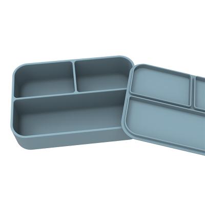 China Customize Logo Portable Food Grade Silicone Rectangular Food Container Bento Box With Lid 3 Lattice for sale