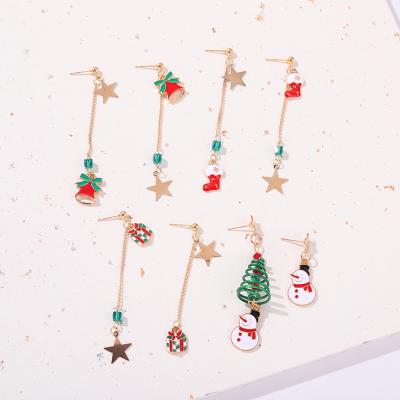 China Cute Fashion Santa Claus Cute Charm Snowman Women Christmas Tassel Earrings Tree Series Stud Earrings Set For Women Girls for sale