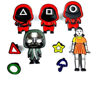 China The Other Squid Game Character Badge Customs Anime Hard Metal Pins Red Man Iron Man Brooch Lapel Wooden Pin for sale
