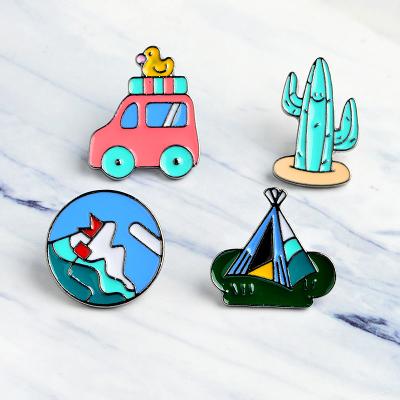 China Europe 4pcs/set Cartoon Cactus Mountain Bus Duckling Tent Brooch Pins Button Pin Metal Enamel Custom Pin for sale