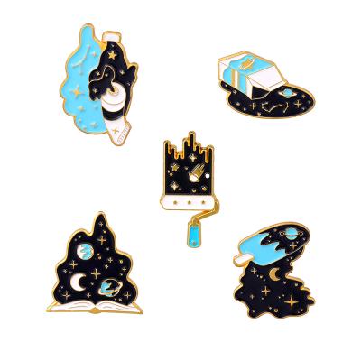 China Europe Stars Moon Night Hard Enamel Pins Custom Lapel Pin Badge Universe Brooch Cartoon For Kids Friends for sale