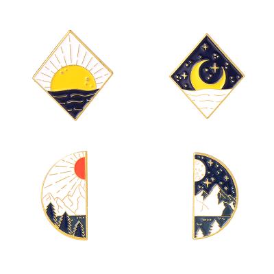 China Europe Sun and Moon Scenery Badge Couples Hard Enamel Pin Custom Cartoon Lapel Bag Brooch Pins for Kids Friends for sale