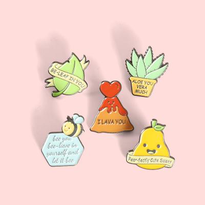 China Other Plant Funny Fruit Enamel Pins Lettering Lovely Lava Pear Aloe Leaf Bee Fashion Brooch With Quote Wholesale for sale