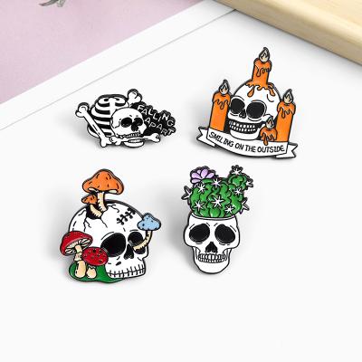 China Europe Smiling On The Lapel Pin Custom Cactus Mushroom Outdoor Dead Skeleton Ghost Enamel Pin For Friends for sale