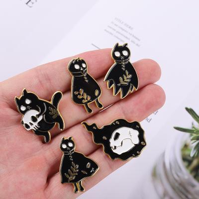 China Wholesale Metal Badge Boo Cat Brooch Horror Enamel Pins Europe Black Ghost Cat Lapel Pin Custom Halloween for sale