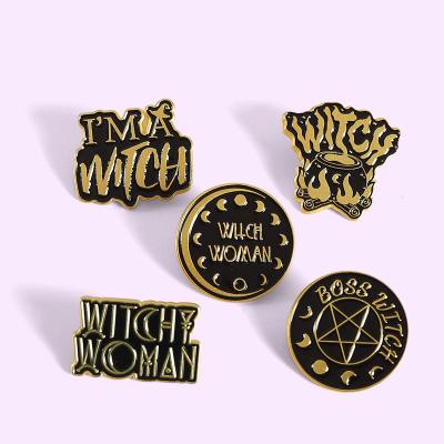 China Other I Am A Witch Enamel Pins Black Lapel Pin Badge Women Witch Divination Wizard Black Hat Pin Wholesale for sale