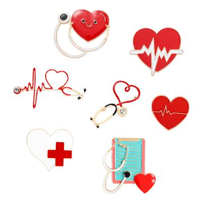 China Europe Heartbeat Stethoscope Enamel Pins Electrocardiogram Brooch Medical Pin Badge Wholesale Custom Lapel for sale
