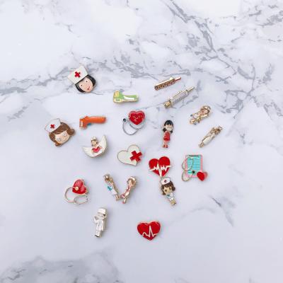 China Europe 22 Styles Doctor Nurse Brooches Thermometer Heart Shaped Metal Lapel Medical Hard Enamel Pins for sale