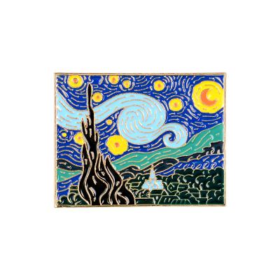 China Europe Starry Night Van Gogh Oil Painting Brooch Pins Enamel Pin Custom Metal Craft for Bag Shirt Lapel Art Badge Artist for sale