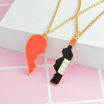 China Best Friends Fashionable Lovers Half Heart Wine Bottle Chain Statement Couples Necklace Charms Ziny Alloy Cheap Pendant Necklace for sale