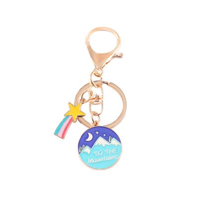 China Other Mountains Locks Adventure Mountain Chain Enamel Pins Moon Star Brooch Crest Charm Keychain Mens Womens Key Chain Jewelry Gift for sale