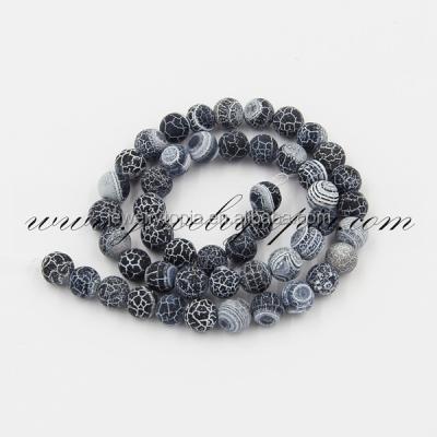 China Fire color set or round Matte Cracked Black Agate Stone bead 6 8 10 12 14 16mm for sale