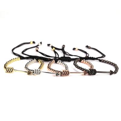 China Anil Arjandas Bracelets Men Jewelry Trendy 4mm Micro Beads Pave CZ Black Arrow Macrame Braiding Bracelet for sale