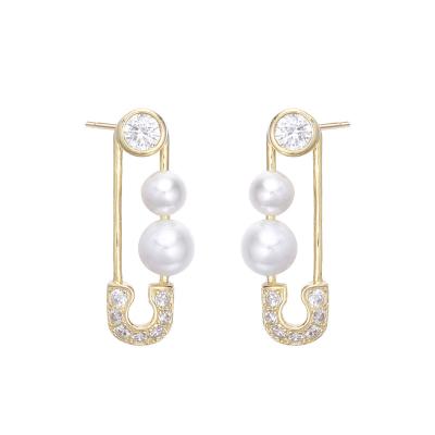 China CLASSIC Top Sale Fashion Jewelry S925 Pearl Rhinestone Paper Clip Earrings for sale