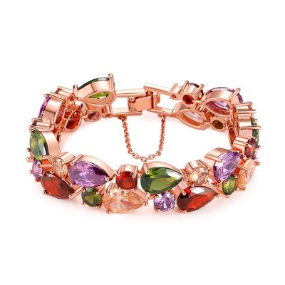China FASHIONABLE Women's Double Layered Rose Gold Colorful Zircon Bracelet for sale