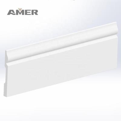 China AMER Transitional Polystyrene White Classic Quick Install Water Proof Wood-Texture Basebaords Skirting Mount for sale