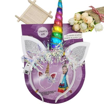China Soft Light Up Unicorn Hair Pin Birthday Party Headband LED Hair Head Flashing Circle For Kid for sale