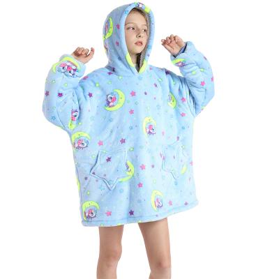 China One Size Anti-Shrink Fits All Double Layer Hoodie Blanket Sherpa Comfy Pullover Reversible Wearable Blanket For Kids for sale