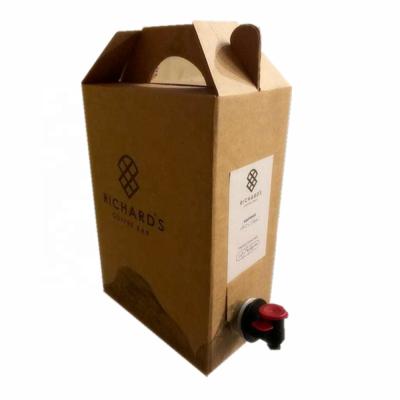 China Recycled Materials Handle Custom Paper Brown 1L 2L 3L 5L Corrugated Cardboard Bag In Box For Liquid Products Coffee Packaging for sale