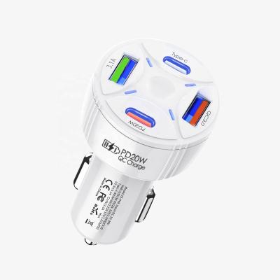 China Universal 12V Fast Charging 55W Speed Car Fast Charging 4 In 1 USB Car Mobile Phone Charger QC3.0 Mobile USB Charger Adapter For iPhone for sale