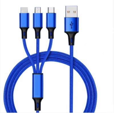 China Quick Charging Speed 1 2 3 3.6 M 3 in 1 Nylon Braid Data Cable Multiple USB Fast Charging Charging Cable For Iph/Type-C/Android for sale