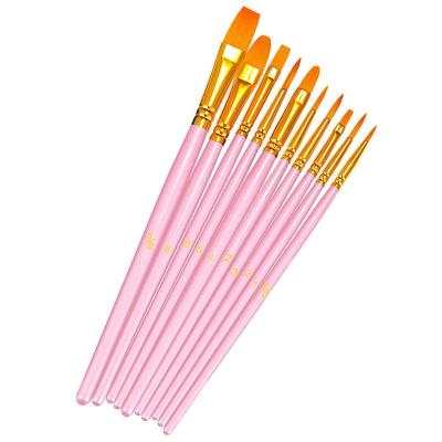 China OEM 10pcs Nylon Black Wooden Handle Watercolor Oil Gouache Artist Paint Brush Set for sale