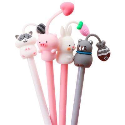 China 3d Cartoon Animal Kingdom Normal PVC Cute Head Plastic Gel Pen For Girl for sale