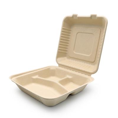 China Recyclable Greaseproof Microwavable Bagasse 1300ml Biodegradable Sandwich Take Away Food Packaging Paper Bento Lunch Box for sale