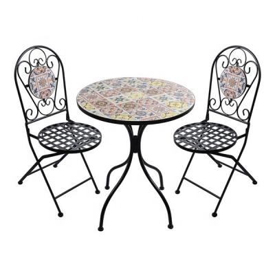 China Garden Set Outdoor Metal Iron Patio Black Garden Furniture Mosaic Bistro Table Chair Set for sale