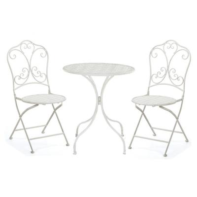 China Cheap Metal Folding Chair Factory White Metal Home Patio Furniture Bistro Sets 1 Table 2 Chairs for sale