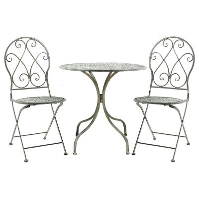 China Traditional Antique Outdoor Garden 3 Piece Vintage Metal Bistro Furniture Folding Chairs And Table Set for sale