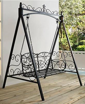 China Strong Choice Metal Wrought Iron Best Choice Outdoor Garden Patio Balcony Balcony Hanging Double Seat Swings With Stand for sale