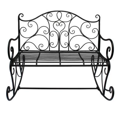 China Wholesale 2 Seat Rocking Bench Strong Comfortable Rolled Wrought Iron Patio Double Seat Rocking Bench for sale