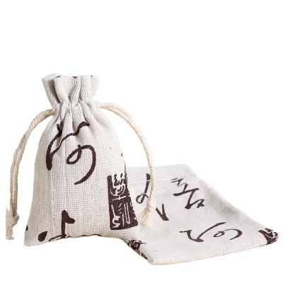 China Recyclable Custom Printed Drawstring Jewelry Canvas Pouches Bag With Hemp Rope for sale