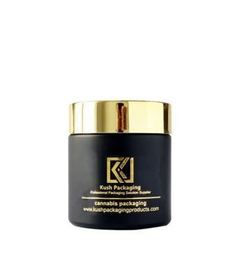 China Matte Black Glass Airtight Weed Jar With Gold Lid For 3oz for sale