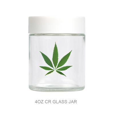 China CRC Weed Packaging Jar Clear 4oz With Screw Lid Glass Jar for sale