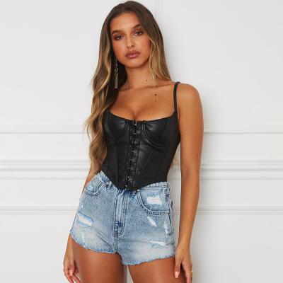 China Spring Summer Hot Selling PU Leather Anti-pilling Tube Tops Ladies Nightclub Wear Black Crop Top Women Low Cut Tanks Top for sale